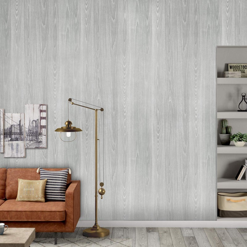 Melwod Gray Wood Wallpaper 17.71 x 394 Inch Wood Grain Texture Peel and Stick Wallpaper Adhesive Paper Light Grey Wall Covering Desk Shelf Drawer Liner Cabinets Wardrobe - Image 3